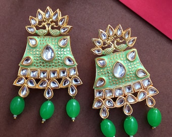 Mint Green Kundan Earrings: Indian Bridal Statement Jewelry