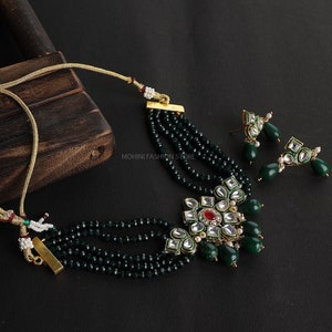 Indian Jewelry,Kundan Choker Necklace,Wedding Jewelry,Indian Choker,Indian Necklace,Green Beads Necklace,Choker With Earrings,Bridal Jewelry