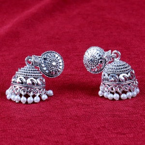 Indian Jewelry,Oxidized Silver Plated Jhumka/Jhumki Earrings for women,Bollywood Jewelry,Small Oxidized Jhumka, Valentine Gifts for Her