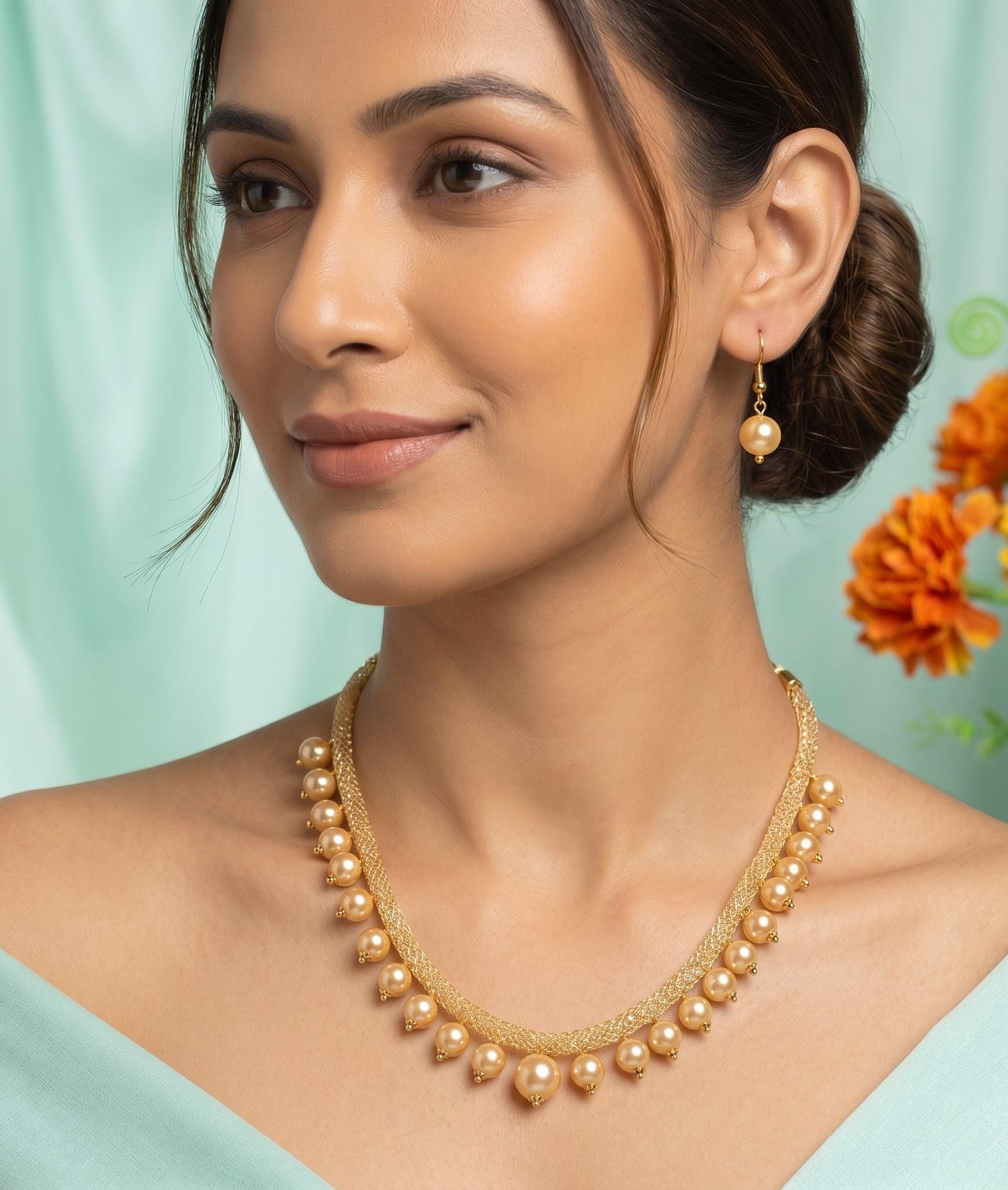 Gold Plated Pearl Necklace Set