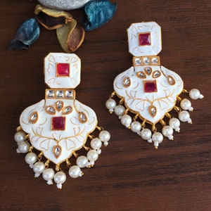 White Kundan Earring, Traditional Earring, Bollywood Earring, Indian Earring, Wedding Jewelry, Indian Bridal Jewelry, Kundan Pearl Earring