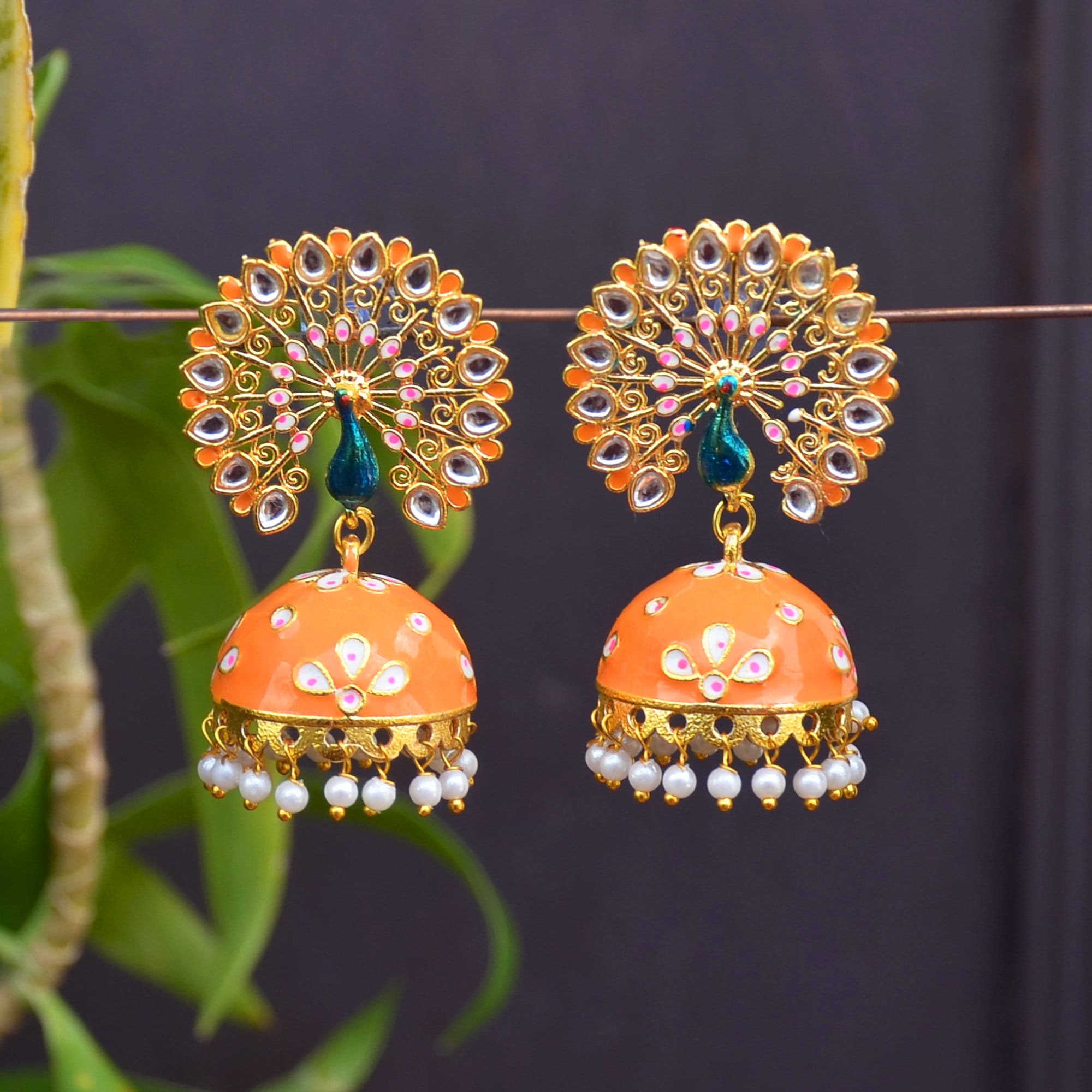 Orange jhumka best sale earrings