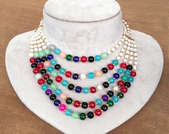 Handmade Indian Rani Haar Necklace: Multi Strand Beaded Jewelry