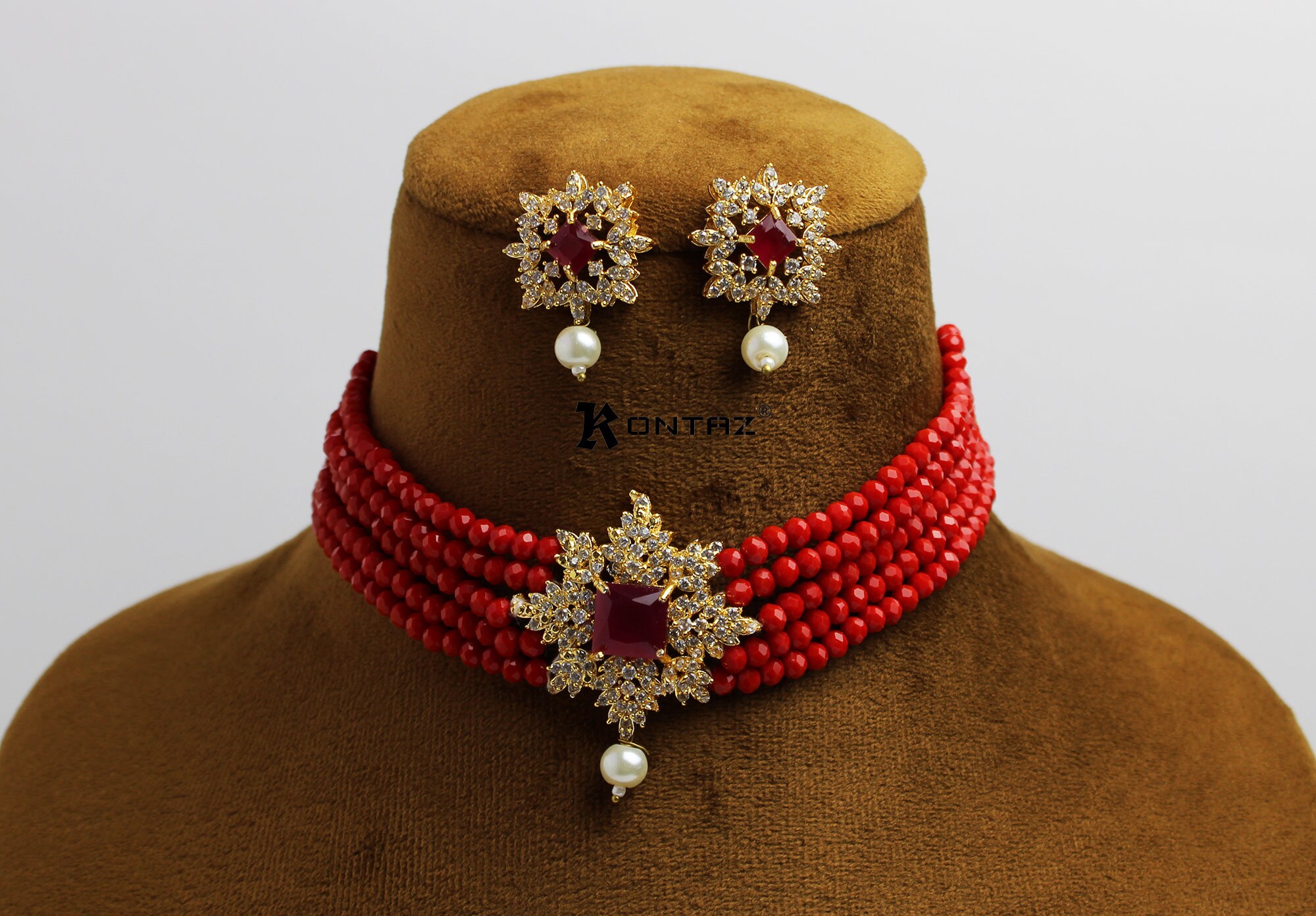 Red Choker indian CZ Necklace indian Choker Necklace indian