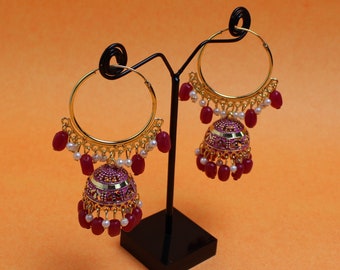 Gold Plated Hoop Jhumka Earrings: Indian Bridal Jewelry