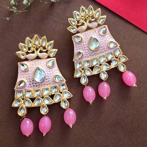 Light Pink Kundan Earring, Traditional Earring, Bollywood Earring, Indian Earring, Wedding Jewelry, Indian Bridal Jewelry, Statement Earring