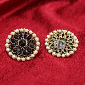 Black Stud, Kundan Pearl Earring,Gold Plated Handmade Big Statement Studs Earring,Indian Jewelry,Indian Wedding Jewelry,Valentine Gift