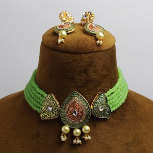 Mint Green Choker,Indian Jewelry,Kundan Choker Necklace,Wedding Jewelry,Indian Choker,Indian Necklace,Choker With Earrings,Bridal Jewelry