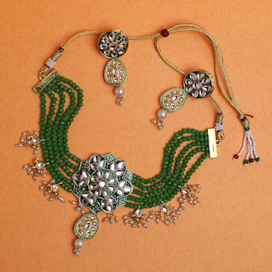 Indian Kundan Jewelry Set,Kundan Necklace,Indian Jewelry,Wedding Jewelry,Ethnic Jewelry,Green Beads Necklace,Bridal Jewelry,Gift For Her
