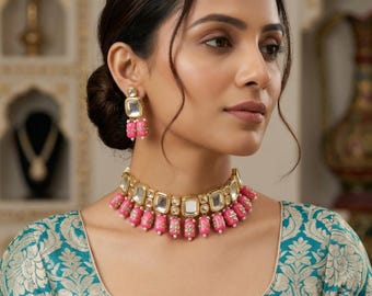 Meenakari Kundan Choker Set, Handcrafted Traditional Indian Bridal Jewelry, Wedding Wear Necklace