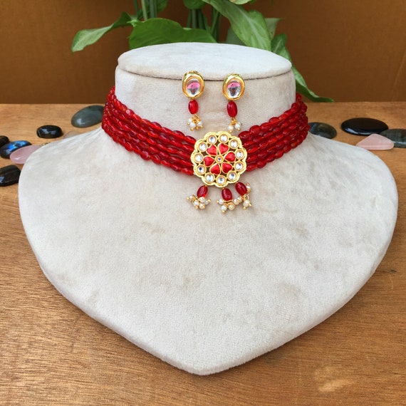 Red Choker,indian Choker,indian Kundan Jewelry,wedding Jewelry