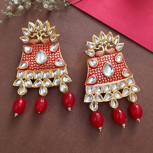 Red Kundan Earring, Traditional Earring, Bollywood Earring, Indian Earring, Wedding Jewelry, Indian Bridal Jewelry, Statement Earring