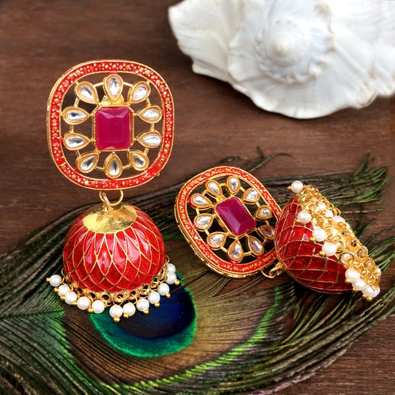 Hand painted meenakari earrings deals