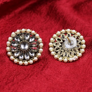 Indian Stud Earring, Kundan Pearl Earring,Gold Plated Handmade Big Statement Earring,Indian Jewelry,Indian Wedding Jewelry,Valentine Gift