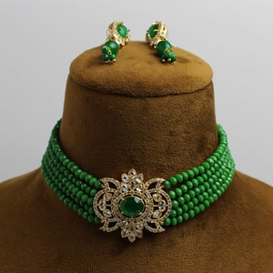 Bridal Necklace,Indian CZ Necklace,Indian Choker Necklace,Indian Jewelry,Wedding Jewelry,Handmade Jewelry,PartyWear Necklace,Green Choker