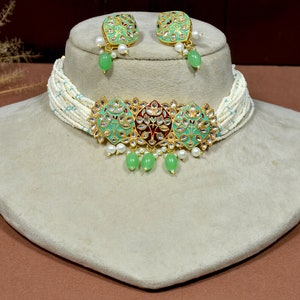 Kundan Choker Necklace,Indian Jewelry,Wedding Jewelry,Indian Choker,Indian Necklace,Mint Green Choker,Bridal Jewelry,Handmade Kundan Jewelry
