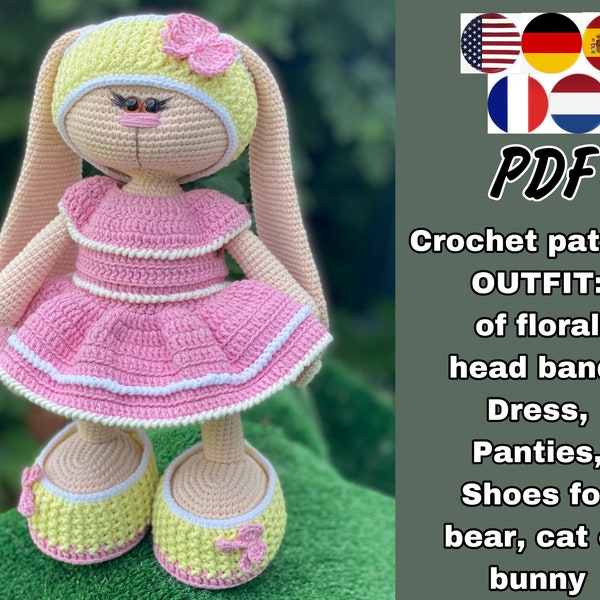 Häkelanleitung OUTFIT für Hase, Bär oder Katze. Amigurumi Kleiderset «Summer». Anleitung PDF