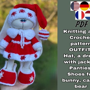 KNITTING and crochet pattern Outfit for cat, bear or bunny. Christmas patterns clothes set, Knitting and crochet tutorials, knitting knit