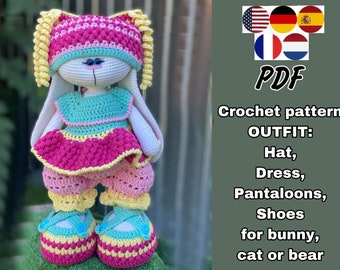 OUTFIT Crochet pattern. Amigurumi clothes set «Berry» for bunny, bear or cat. Tutorial PDF