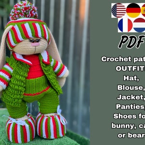 CHRISTMAS OUTFIT Crochet pattern. Amigurumi clothes set «Christmas tree» for bunny, bear or cat. Tutorial PDF