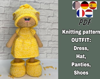 KNITTING pattern OUTFIT, Knitted Doll Clothing Pattern «Basic knitted set» for cat, bear or bunny. knitting knit, doll outfit, tuturials PDF