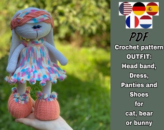 Crochet pattern outfit “Roses”.  Amigurumi pattern clothes set for cat, bear or bunny. ONLY CLOTHES. PDF