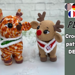 Christmas deer crochet pattern PDF. Amigurumi Toffy the Reindeer toy