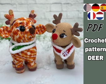 Christmas deer crochet pattern PDF. Amigurumi Toffy the Reindeer toy