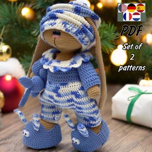 Crochet Bunny in Pajamas Pattern – Amigurumi PDF Tutorial (2 Patterns) – Bunny & Clothes – Soft Toy Style – DIY Gift Idea – Galina Ptashkina