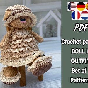 SET of 2 PATTERNS. Amigurumi cat in outfit "Boho". Crochet pattern kitty doll and clothes set. PDF. Read the description