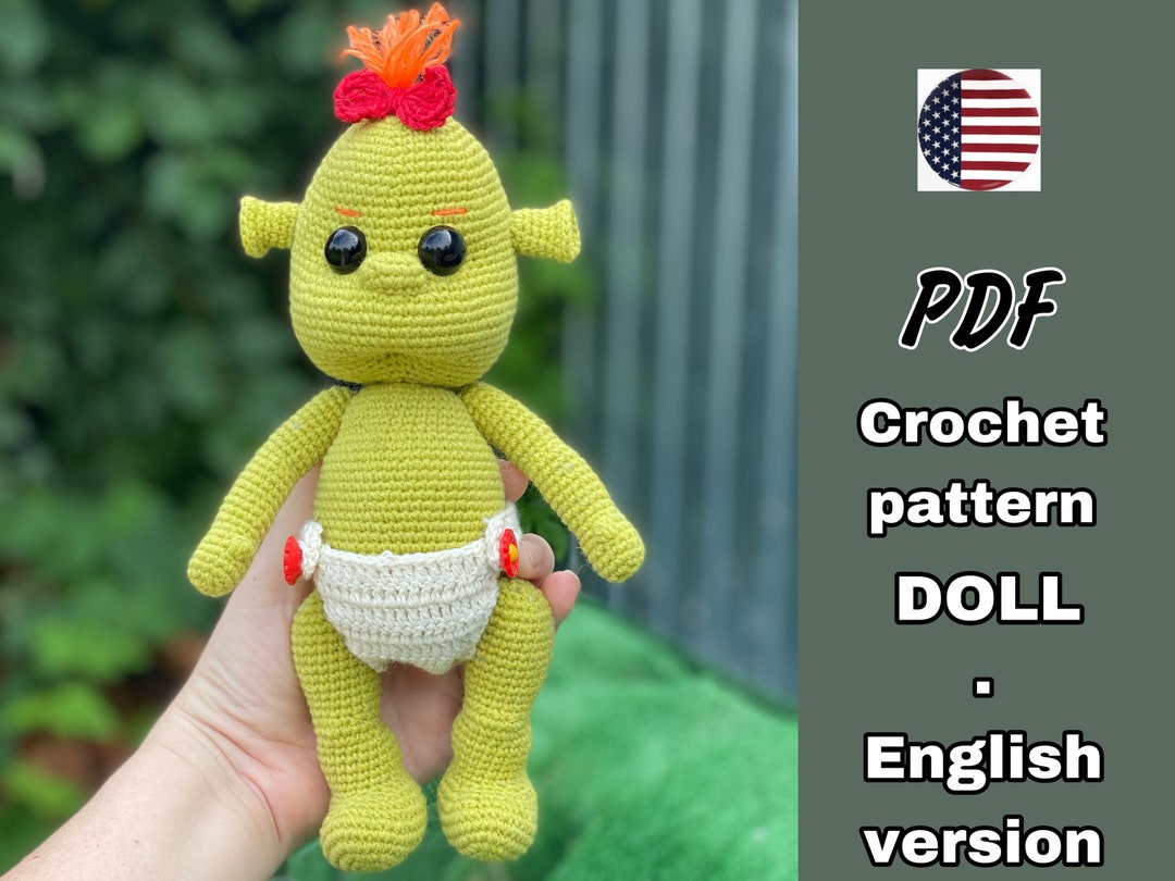 CROCHET PATTERN Green Baby Doll. Amigurumi Troll Doll Pattern. English