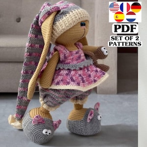 Schema all'uncinetto per coniglietto in pigiama – Tutorial PDF Amigurumi (2 schemi) – Coniglio e vestiti – Set di peluche – Idea regalo fai da te – Galina Ptashkina