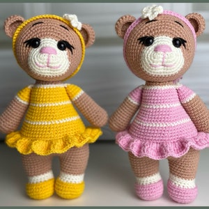 AMIGURUMI Bear Doll. Crochet pattern teddy bear toy in a dress. Crochet tutorials animals. English version PDF