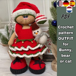 Patrón amigurumi crochet CONJUNTO NAVIDAD, Patrón crochet conjunto ropa Navidad 3 para animales amigurumi, conejito conejito, PDF