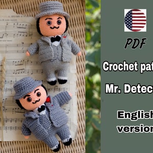 VIRKMÖNSTER leksak Herr Detektiv. Amigurumi docka. Engelsk version PDF Höjd 15 cm