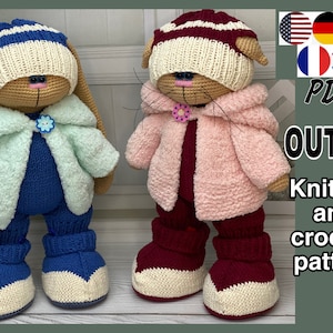 OUTFIT Knitting and Crochet pattern. Knitting outfit tutorial «Jeans» for bunny, cat or bear dolls. Only outfit for toys. PDF