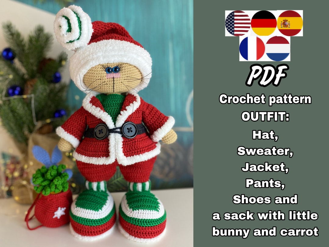 CHRISTMAS OUTFIT santa Crochet Pattern. Amigurumi Clothes Set for Bunny