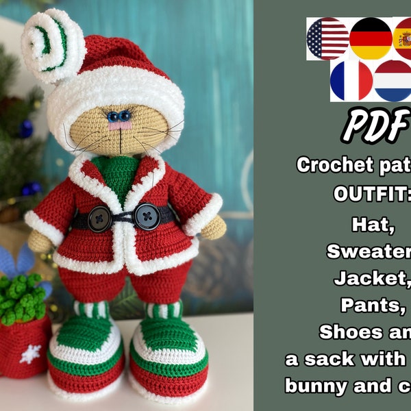 KERSTOUTFIT «Santa» Haakpatroon. Amigurumi Kledingset voor konijn, beer of kat. Outfit voor pop. Pdf