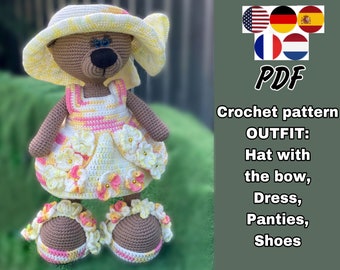 Crochet PATTERN clothes set for bunny, bear or cat «Forget-me-not». Amigurumi tutorial OUTFIT PDF