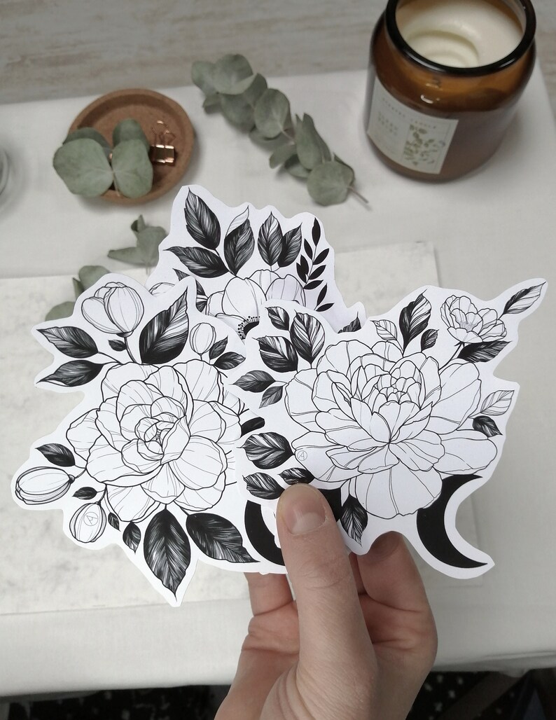 Bullet journal Floral sticker black Floral stickers Minimalistic design Laptop Sticker Anemone Sticker
