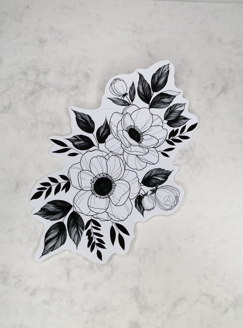 Bullet journal Floral sticker black Floral stickers Minimalistic design Laptop Sticker Anemone Sticker
