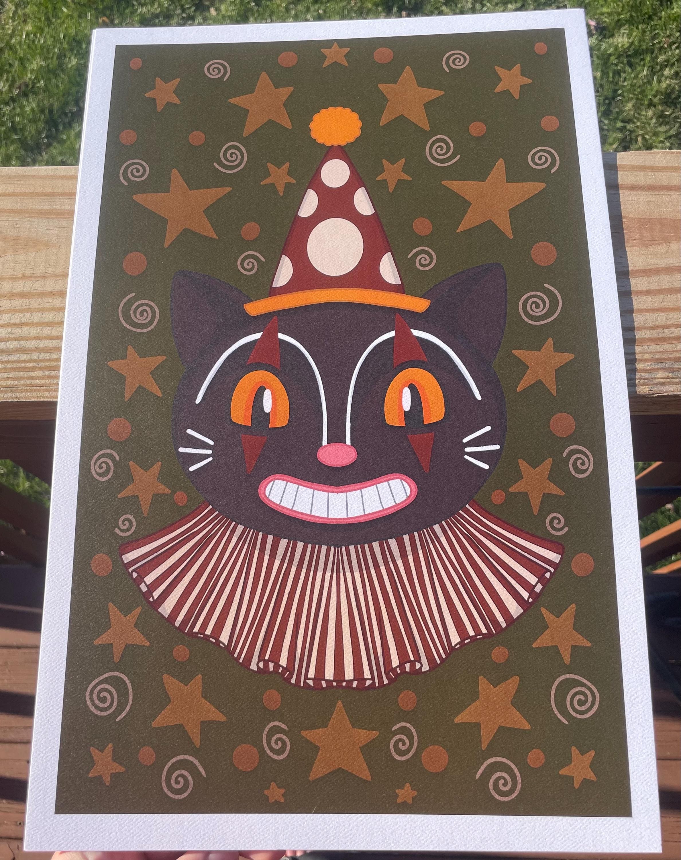 ピエロの黒猫プリント 17 x 11 インチ - Etsy 日本