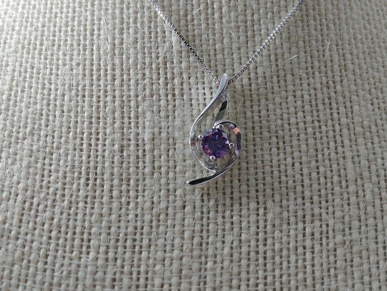 Elegant Silver Necklace with CZ Solitaire Eternal Love Necklace Stunning Silver Necklace with Amethyst Pendant.