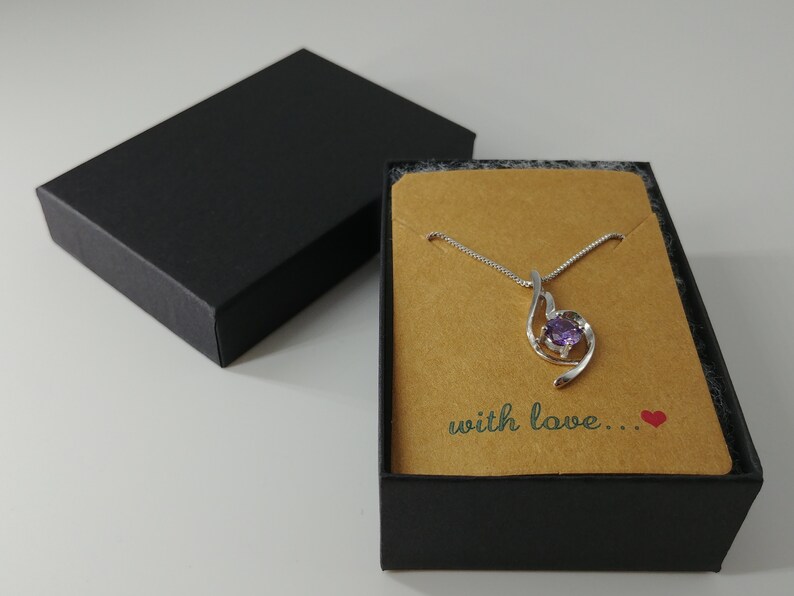 Elegant Silver Necklace with CZ Solitaire Eternal Love Necklace Stunning Silver Necklace with Amethyst Pendant.