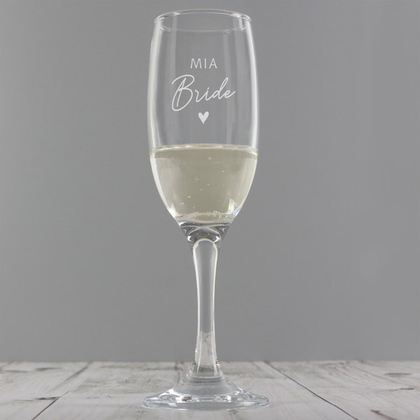 Personalised Wedding Party Champagne Flute Glass | Prosecco Flute for Bride | Unique Bridesmaid Hen Party Gift | Wedding Breakfast Day Gift