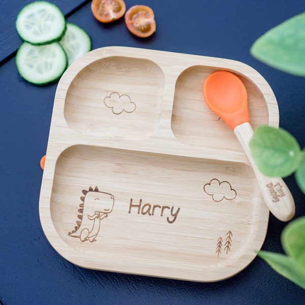 Personalised Bamboo Suction Plate | Baby First Plate | Toddlers Snack Tray