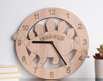 Personalised Diplodocus Dinosaur Clock | Kids Bedroom Wall Clock | New Baby Nursery Gift | Children's Birthday Gift