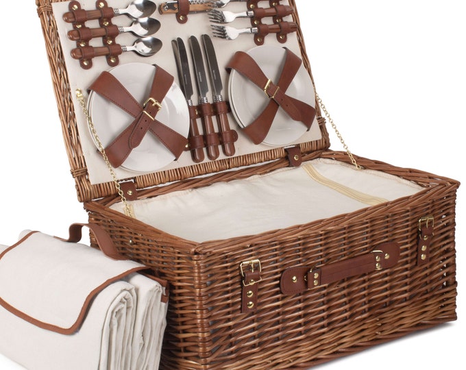 Personalised 6 Person Classic Picnic Basket and Blanket Set Family