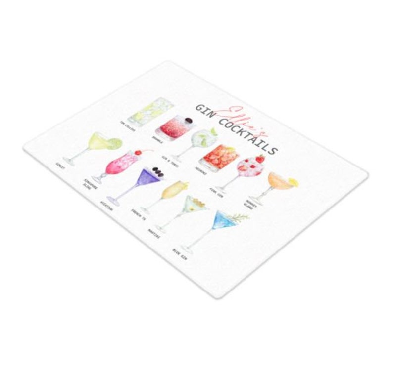 Personalised Glass Chopping Board with Gin Cocktail Design