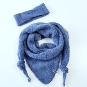 Scarf knitted ladies scarf neckerchief Baktus triangular scarf ladies mohair silk gift wedding Christmas birthday blue storm blue